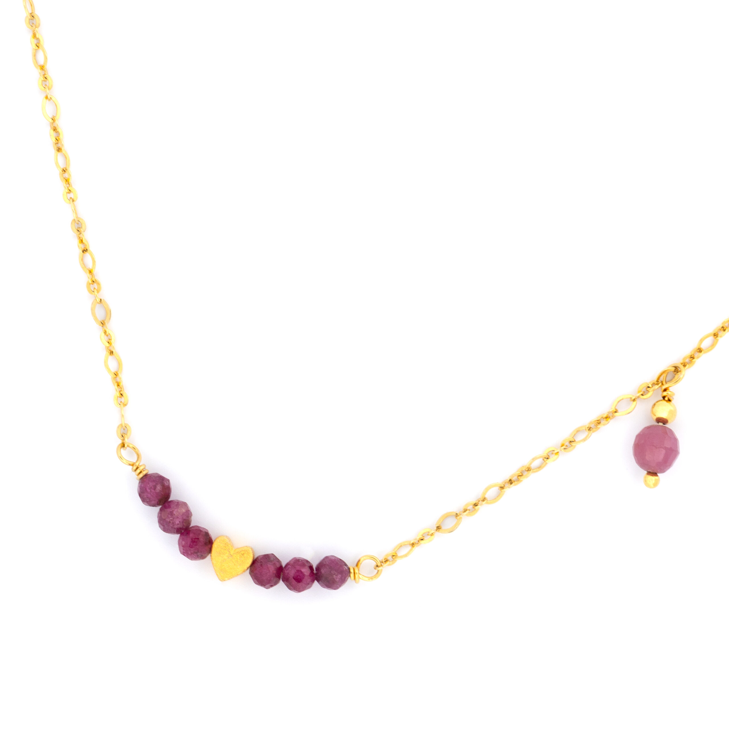 Naszyjnik pozłacany z rubinami Serce z małym serduszkiem, packshot