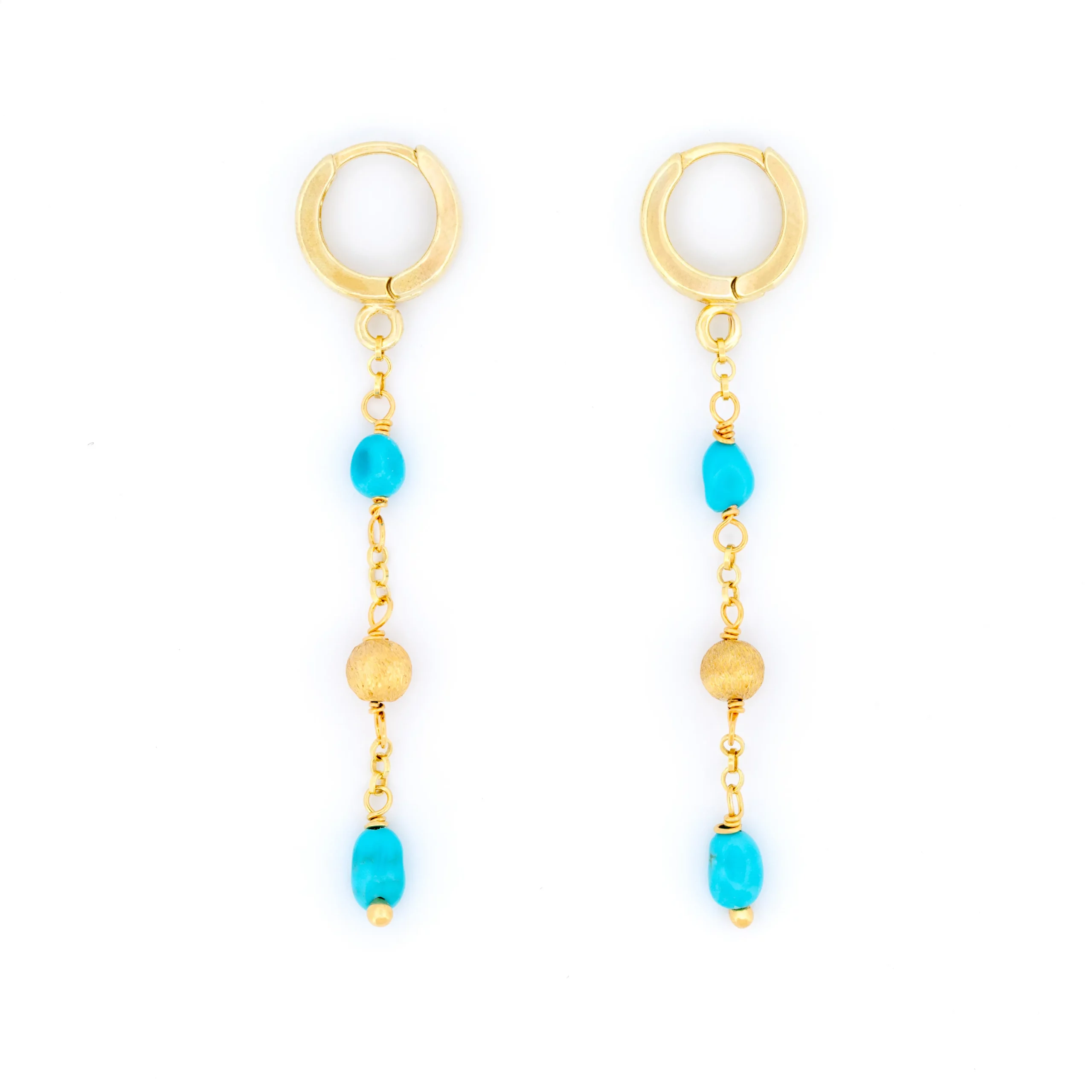 Pozłacane kolczyki srebrne z kolekcji Marquesa z turkusami, packshot.