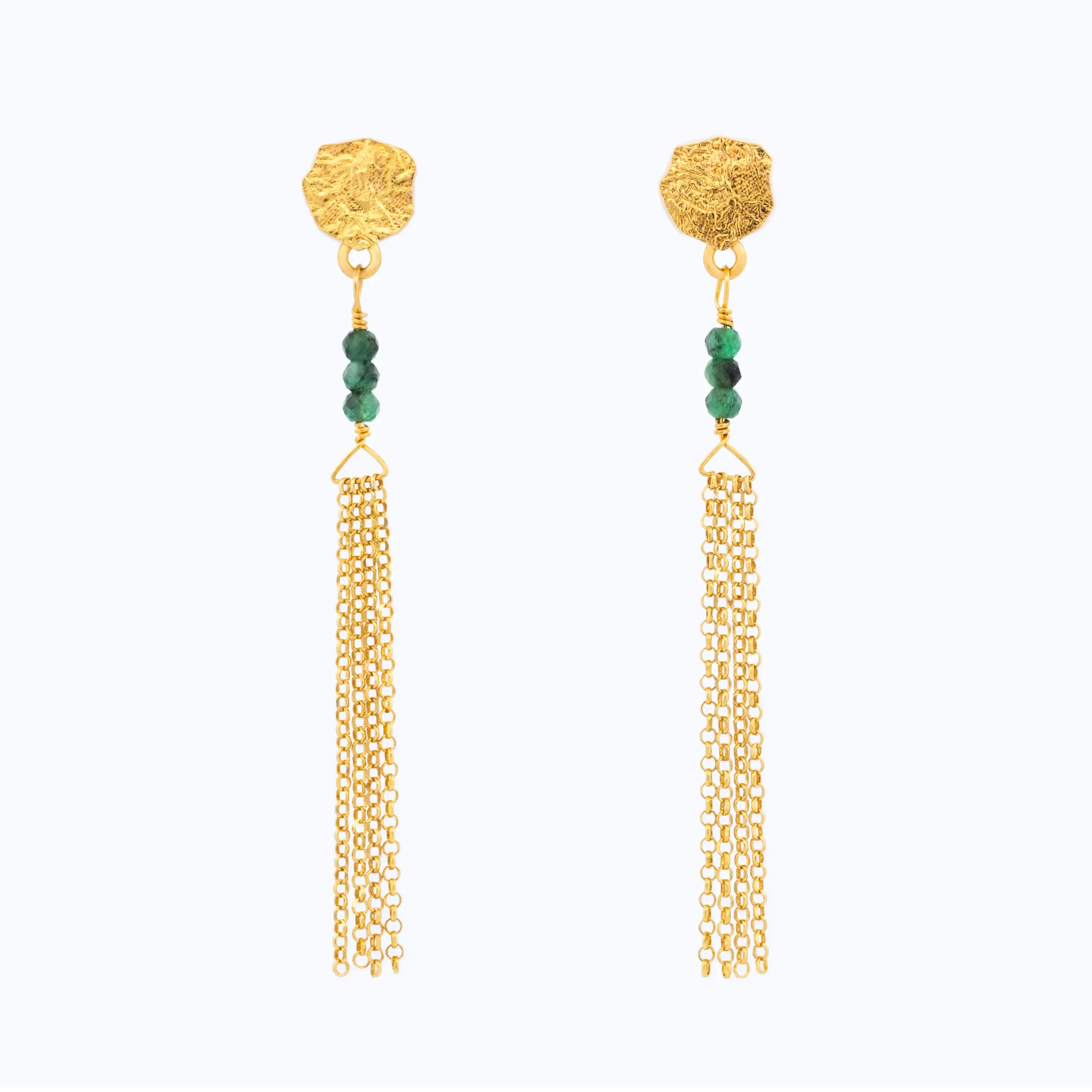 Pozłacane kolczyki srebrne z kolekcji Mila ze szmaragdami, packshot